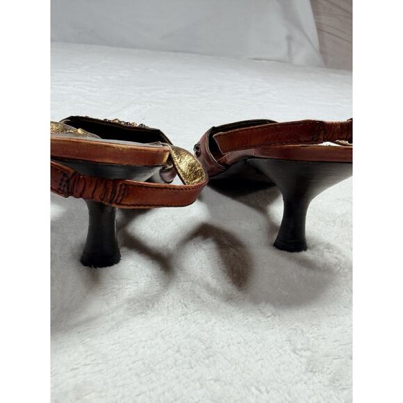 Vtg Giuseppe Zanotti Vicini Jeweled Red Leather Slingback Heels Italy 7B Medium - Picture 11 of 16